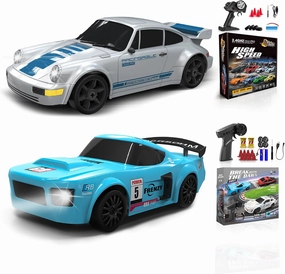 2 Pcs RC Drift Car 1:24 Remote Control Car 4WD High Speed Racing Sport Car with LED Lights RC Cars Toy Cars for Kids Boys Girls Adults Gifts Birthday Christmas Rechargeable Batteries