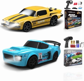 2 Pcs RC Drift Car 1:24 Remote Control Car 4WD High Speed Racing Sport Car with LED Lights RC Cars Toy Cars for Kids Boys Girls Adults Gifts Birthday Christmas Rechargeable Batteries