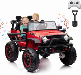 2 Seater 24V Ride on Toys for Big Kids, Kids Electric Car with Remote Control, 21" Spacious Seat, 4 Wheels Shock Absorption, 3 Speeds, Music, Bluetooth, Radio, Red