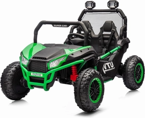 2 Seater Kids Ride-On Car, 12V 4WD Kids UTV Ride on Toy for Big Kids Age 3-8 w/Remote Control, Bluetooth, Storage - Green