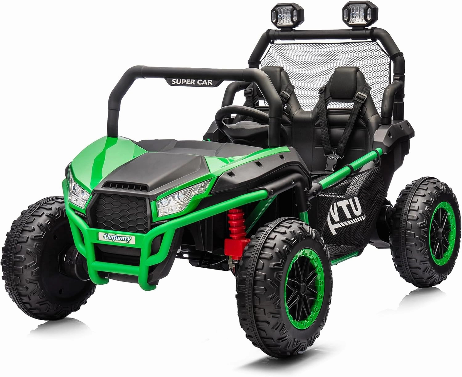 2 Seater Kids Ride-On Car, 12V 4WD Kids UTV Ride on Toy for Big Kids Age 3-8 w/Remote Control, Bluetooth, Storage - Green