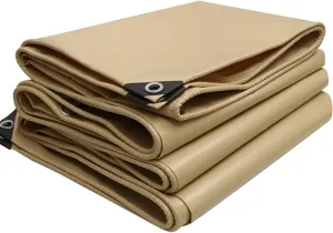 2mx2m/2mx3m/2mx4m/3mx3m Beige Heavy Duty Tarpaulin Sheet 500g/㎡ with Metal Grommets Canopy Tent for Rain Shelter, Camping, Outdoor and Pool Ground Sheet Tarps Cover(1x1m)