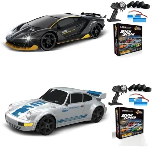 2PCS 1:24 RC Drift Car 2.4GHz 4WD 15KM/H LED Lights Drifting Tires Rechargeable Batteries 2Pcs Gift for RC Enthusiasts, Boys, Girls, Adults