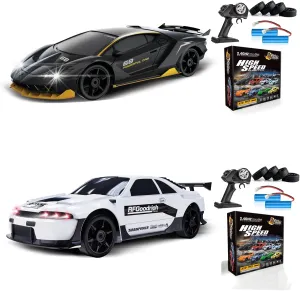 2PCS RC Drift Car 1:24 4WD 15KM/H High Speed Racing Sport Car with LED Lights & Drifting Tires, 2 Rechargeable Batteries, Perfect for Kids & Adults