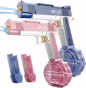2Pcs Electric Water Guns Battery Powered Water Gun Electric Water Gun Rechargeable Gun Toy High Capacity 500  Range Up to 32 FT Range Summer Outdoor Swimming Pool Water Toy for Adults Kids - Blue Pink