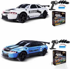 2PCS RC Drift Car 1:24 Remote Control Car 4WD 15KM/H High Speed Racing Sport Car with LED Lights RC Cars Toy Cars for Kids Boys Girls Adults Gifts Birthday Christmas Rechargeable Batteries