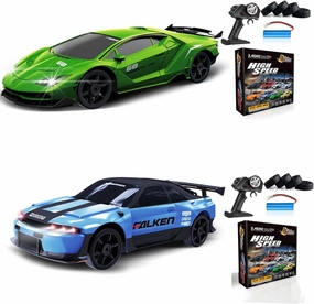 2PCS RC Drift Car 1:24 Remote Control Car 4WD 15KM/H High Speed Racing Sport Car with LED Lights RC Cars Toy Cars for Kids Boys Girls Adults Gifts Birthday Christmas Rechargeable Batteries