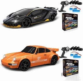 2PCS Remote Control Car RC Drift Car 2.4GHz 1:24 4WD 15KM/H High Speed Racing Sport Car with LED Lights Drifting Tire Racing Sport Toy for Adults Boys Girls Kids Gift 2Pcs Rechargeable Batteries