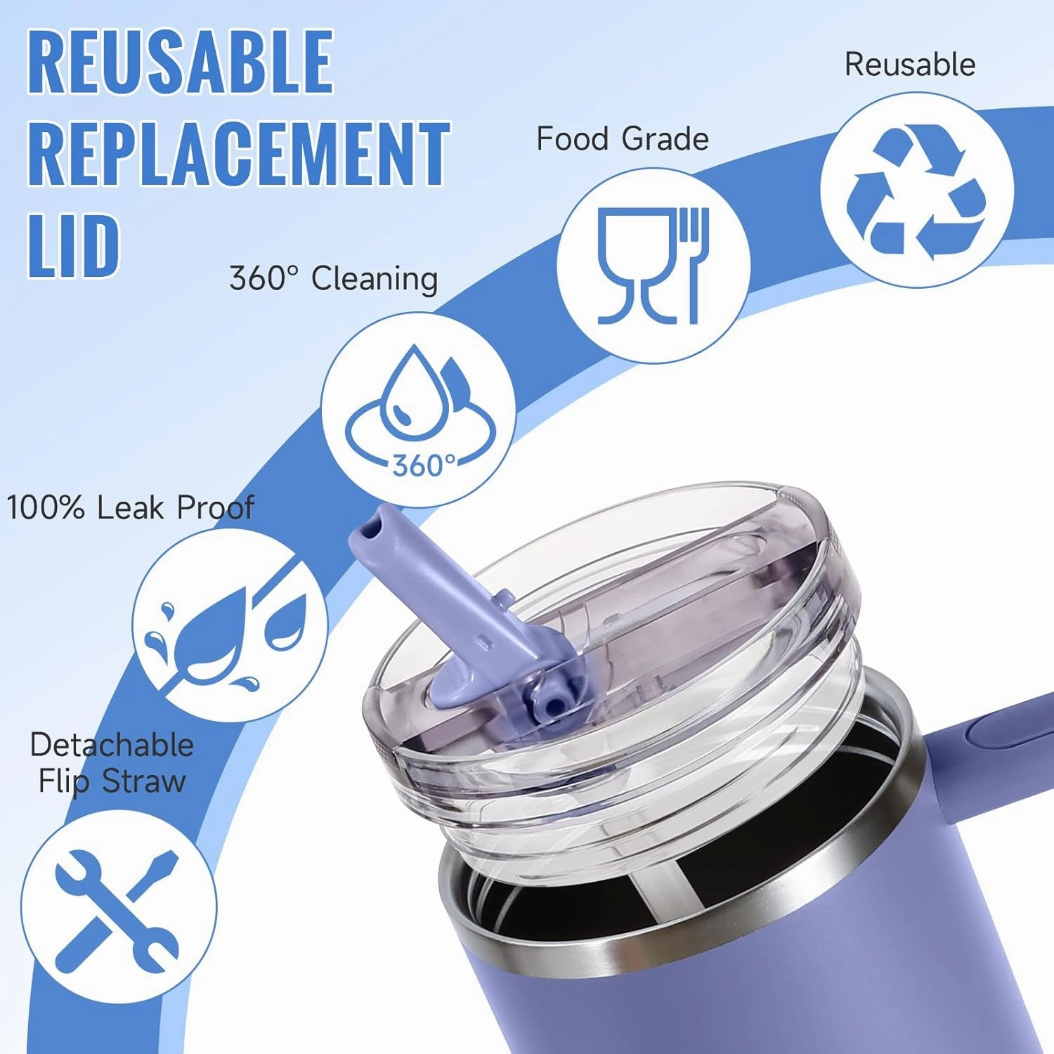 30oz Flip Straw Lid for Stanley Quencher H2.0 Tumbler, 2 Pack Leak Proof Lid Replacement No Spill Cover for Stanley Cup Accessories ProTour (Ash,Ash)