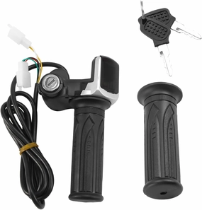 36V Universal Electric Bicycle Throttle Handle with Led Display Indicator Speed Power Display Key Lock for Electric Scooter Twist Throttle, Black
