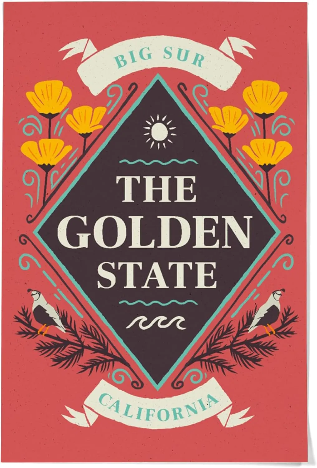 36x54 Inch Giclee Print, Big Sur, California, State Motto Crest, State Series