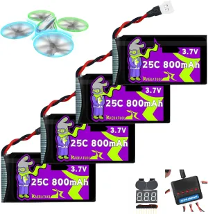 3.7V 800mAh 25C Molex/XH2.54 Plug 802540 Rechargeable LiPo Batteries,Fit for Q9S Drones Force1 UFO Syma X5 X5SW X5C X5C1 Hengqi 905 Cheerson CX-30 BEZGAR HQ053/HQ051 RC Quadcopter with 5 in 1 Charger
