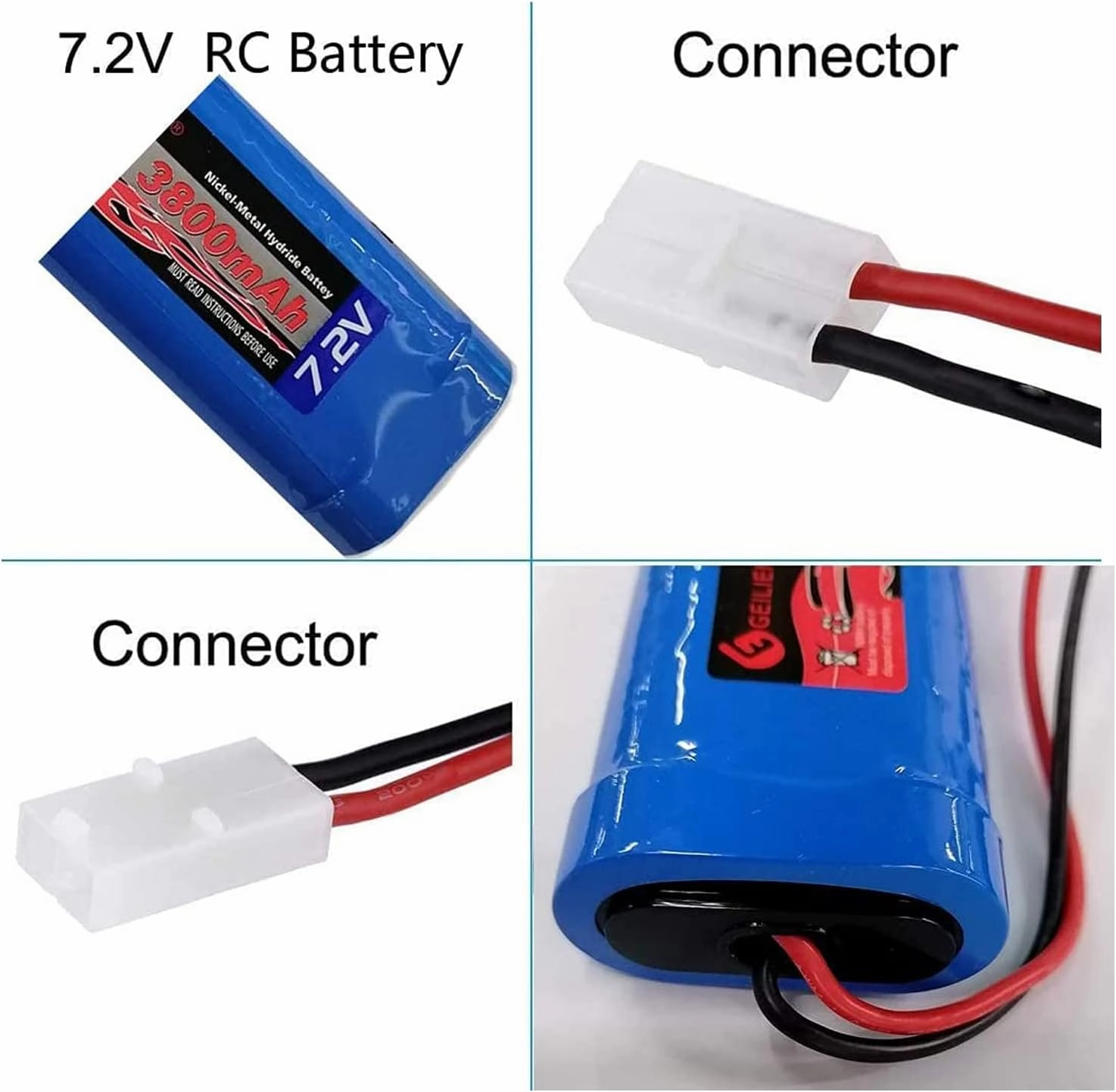 3800mAh 7.2V Ni-Mh Rechargeable Battery Pack for Rc Racing Car Boat Tank (1 Pack 7.2V 3800mAh Battery)