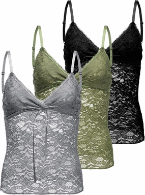 3 Pack Lace Classic Tank Top V Neck Smooth Cami Adjustable Straps Lace Tank Top Shapewear Cami for Women