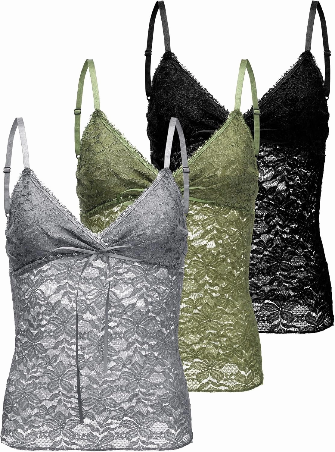 3 Pack Lace Classic Tank Top V Neck Smooth Cami Adjustable Straps Lace Tank Top Shapewear Cami for Women