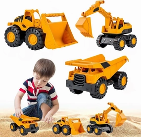 3 Pieces Digger Toy, Sand Toy Digger Sandpit, Sand Toy Car, Mini Crew Dump Truck, Excavator Construction Vehicle, Sand Excavator, Wheel Loader, Sand Toy for Children from 2-5 Years (Yellow)