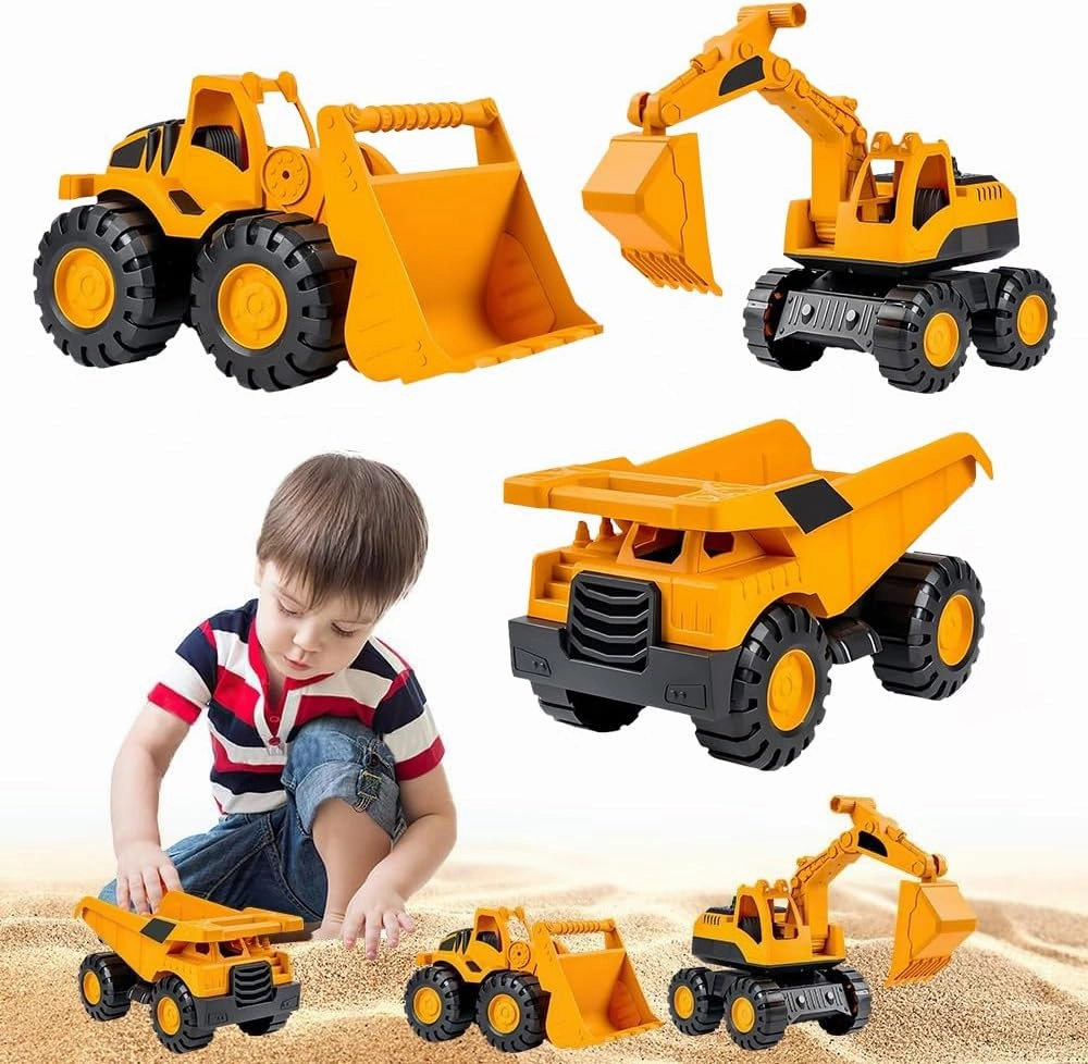 3 Pieces Digger Toy, Sand Toy Digger Sandpit, Sand Toy Car, Mini Crew Dump Truck, Excavator Construction Vehicle, Sand Excavator, Wheel Loader, Sand Toy for Children from 2-5 Years (Yellow)