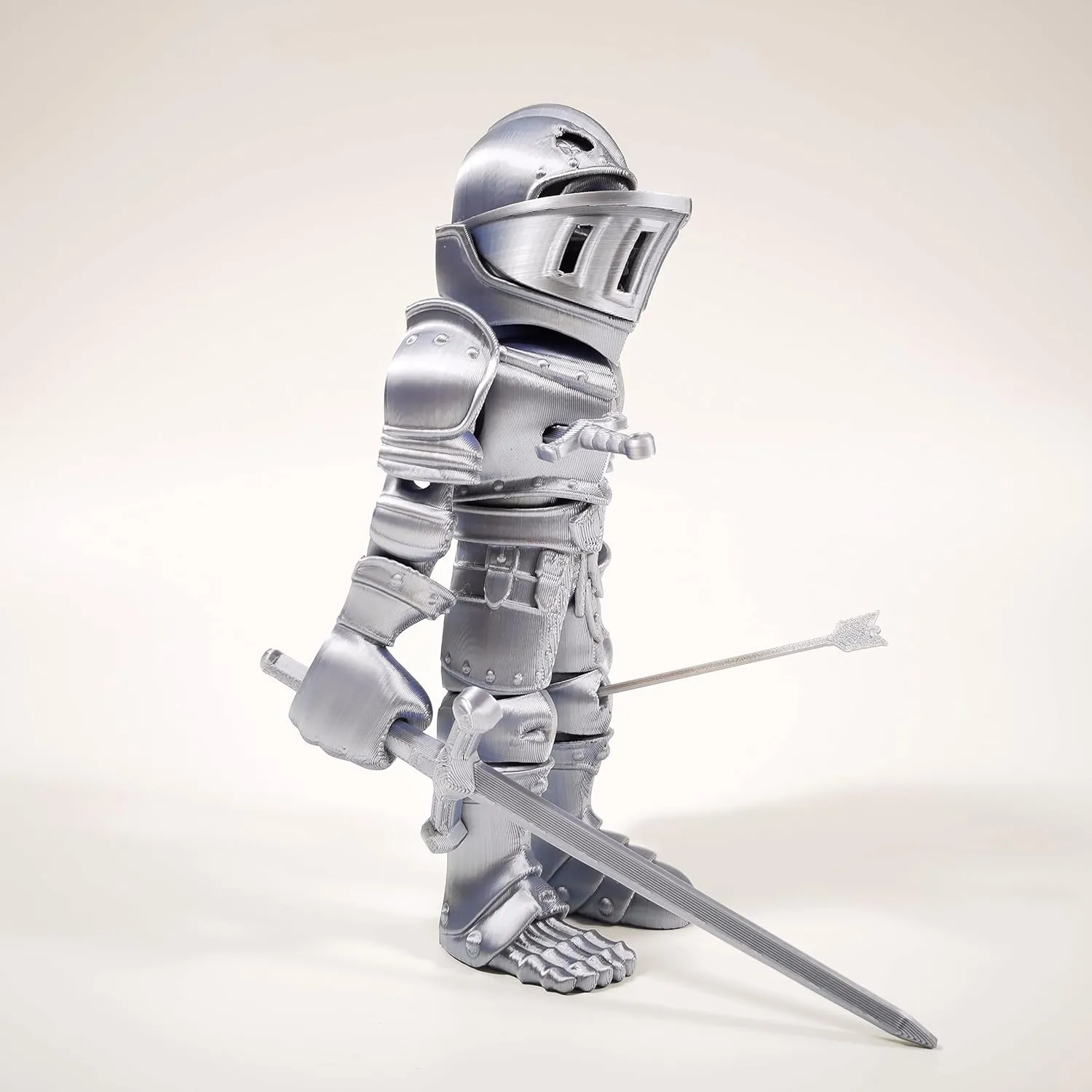 3D Printed Skeleton Knight, Articulated Skeleton Knight, Flexible Skeleton Figure with Removable Accessories, 3D Printed Fidget Toy Novelty Skeleton Halloween Decor (Silver)