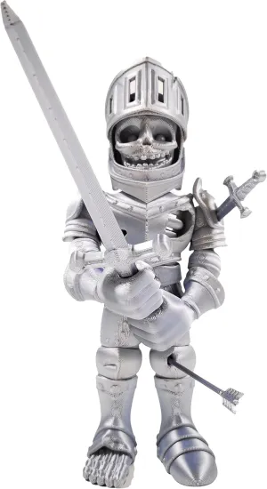 3D Printed Skeleton Knight, Articulated Skeleton Knight, Flexible Skeleton Figure with Removable Accessories, 3D Printed Fidget Toy Novelty Skeleton Halloween Decor (Silver)