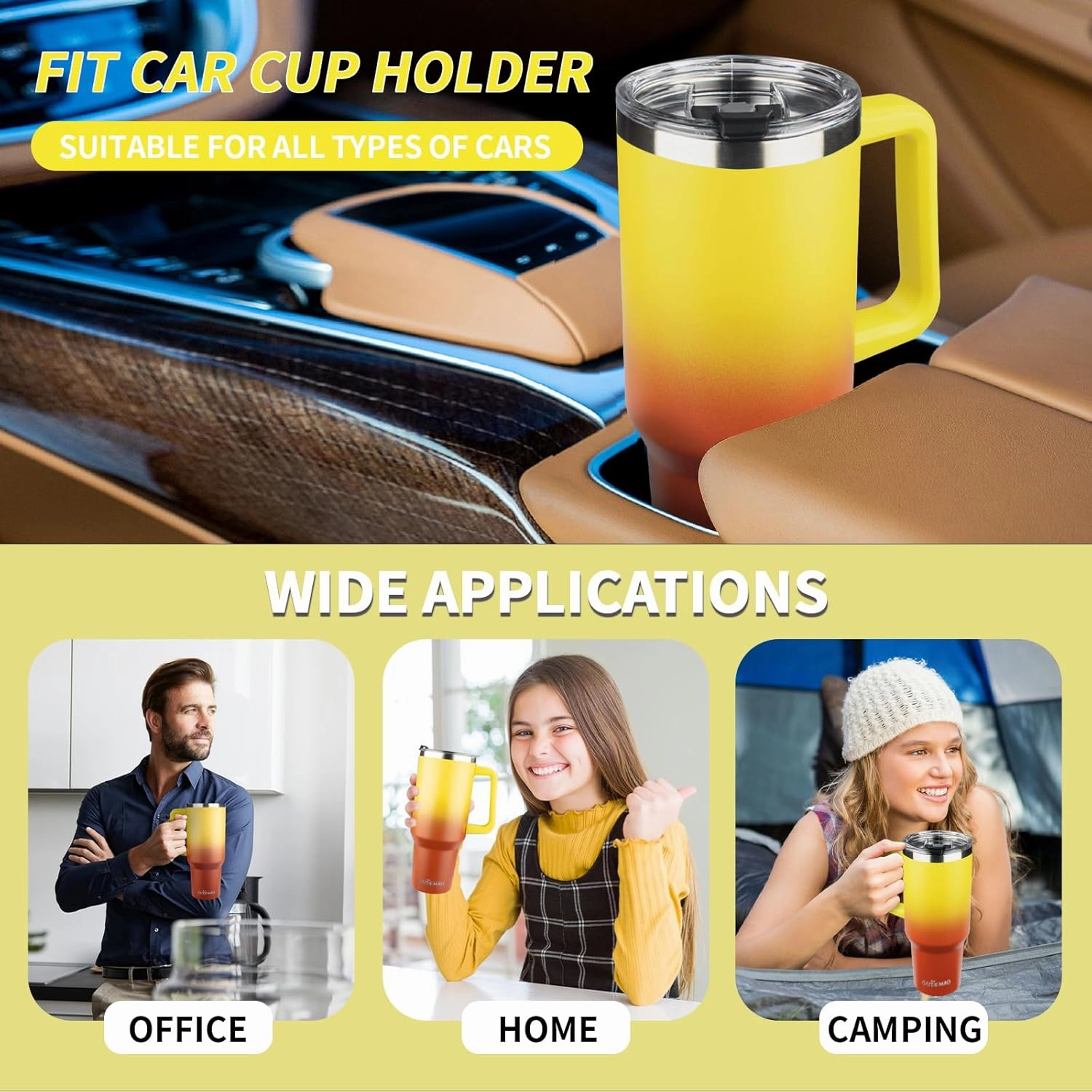 40 oz Tumbler with Handle, Insulated Tumbler with Lid and Straw, Reusable Stainless Steel Vacuum Insulated Cup, 100% Leak Proof Thermal Travel Coffee Mug Cup for Cold and Hot (Gold Orange)