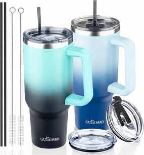 40 oz Tumbler with Handle, Insulated Tumbler with Lid and Straw, Reusable Stainless Steel Vacuum Insulated Cup, Leak Proof Thermal Travel Coffee Mug Cup for Cold and Hot (Dark Color,2Pack)