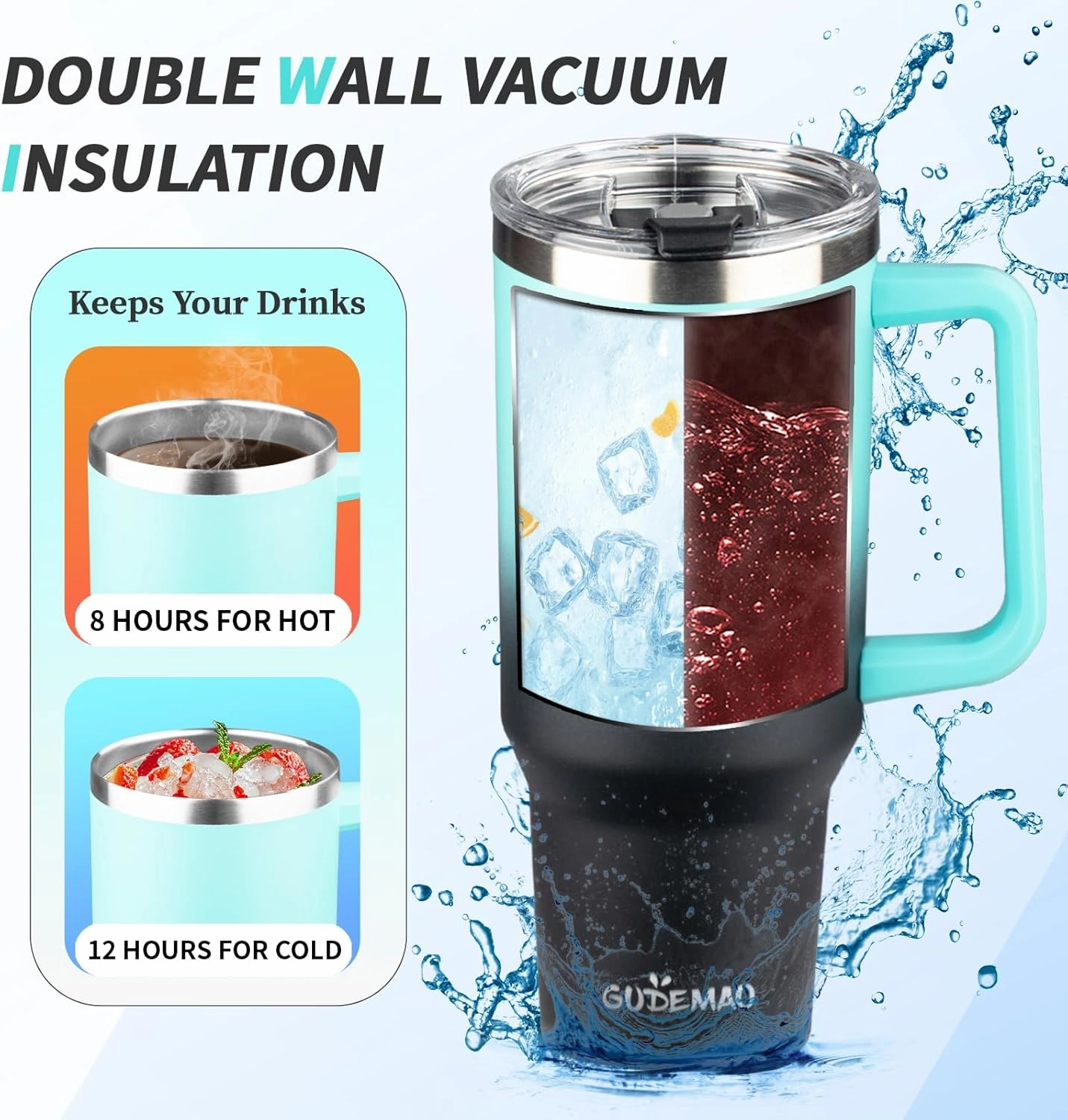 40 oz Tumbler with Handle, Insulated Tumbler with Lid and Straw, Reusable Stainless Steel Vacuum Insulated Cup, Leak Proof Thermal Travel Coffee Mug Cup for Cold and Hot (Dark Color,2Pack)