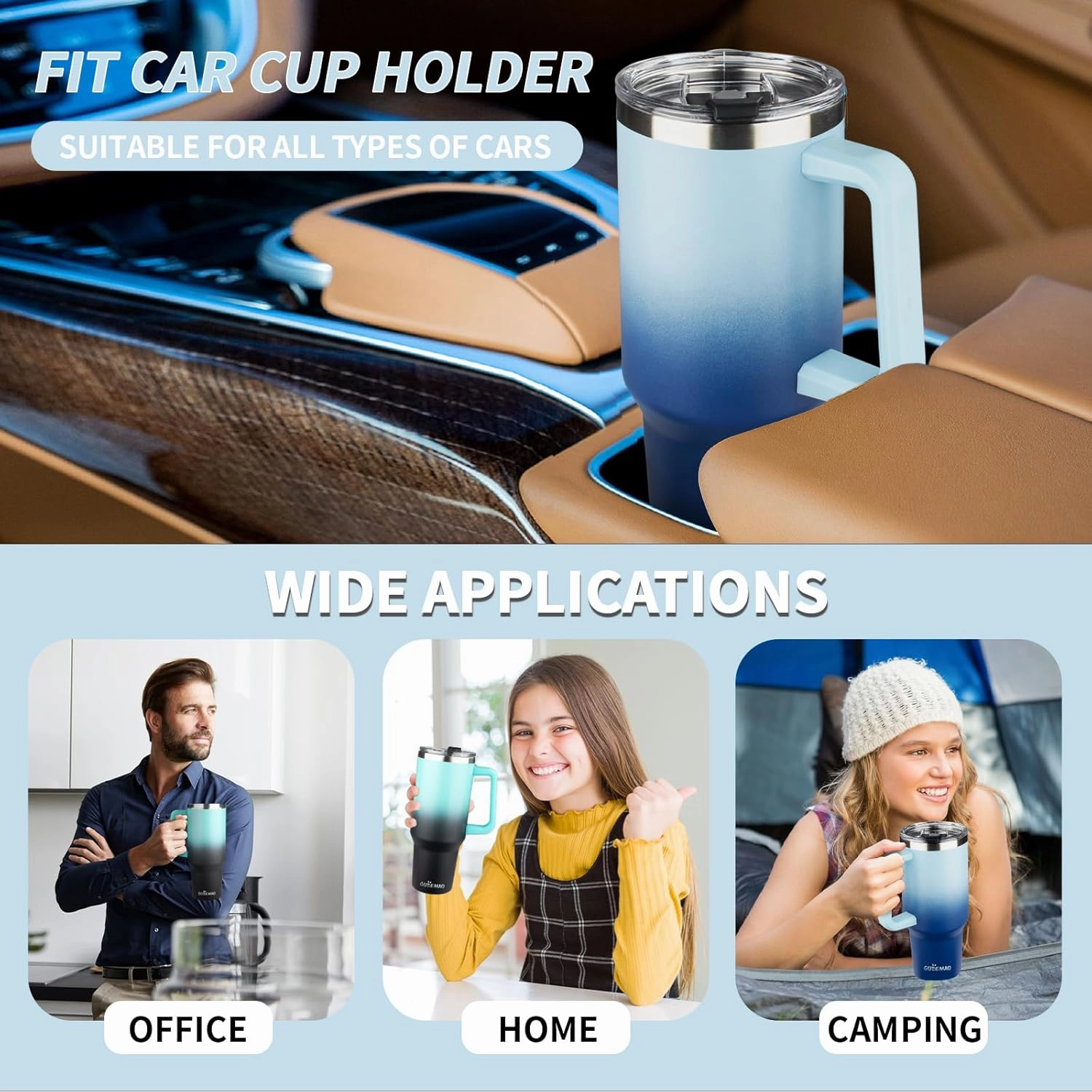 40 oz Tumbler with Handle, Insulated Tumbler with Lid and Straw, Reusable Stainless Steel Vacuum Insulated Cup, Leak Proof Thermal Travel Coffee Mug Cup for Cold and Hot (Dark Color,2Pack)