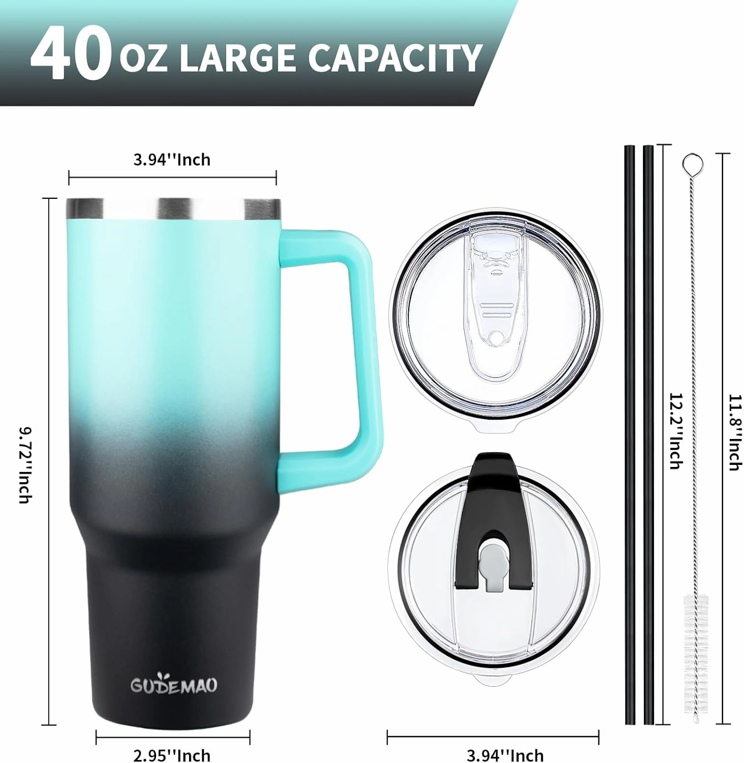 40 oz Tumbler with Handle, Insulated Tumbler with Lid and Straw, Reusable Stainless Steel Vacuum Insulated Cup, Leak Proof Thermal Travel Coffee Mug Cup for Cold and Hot (Dark Color,2Pack)