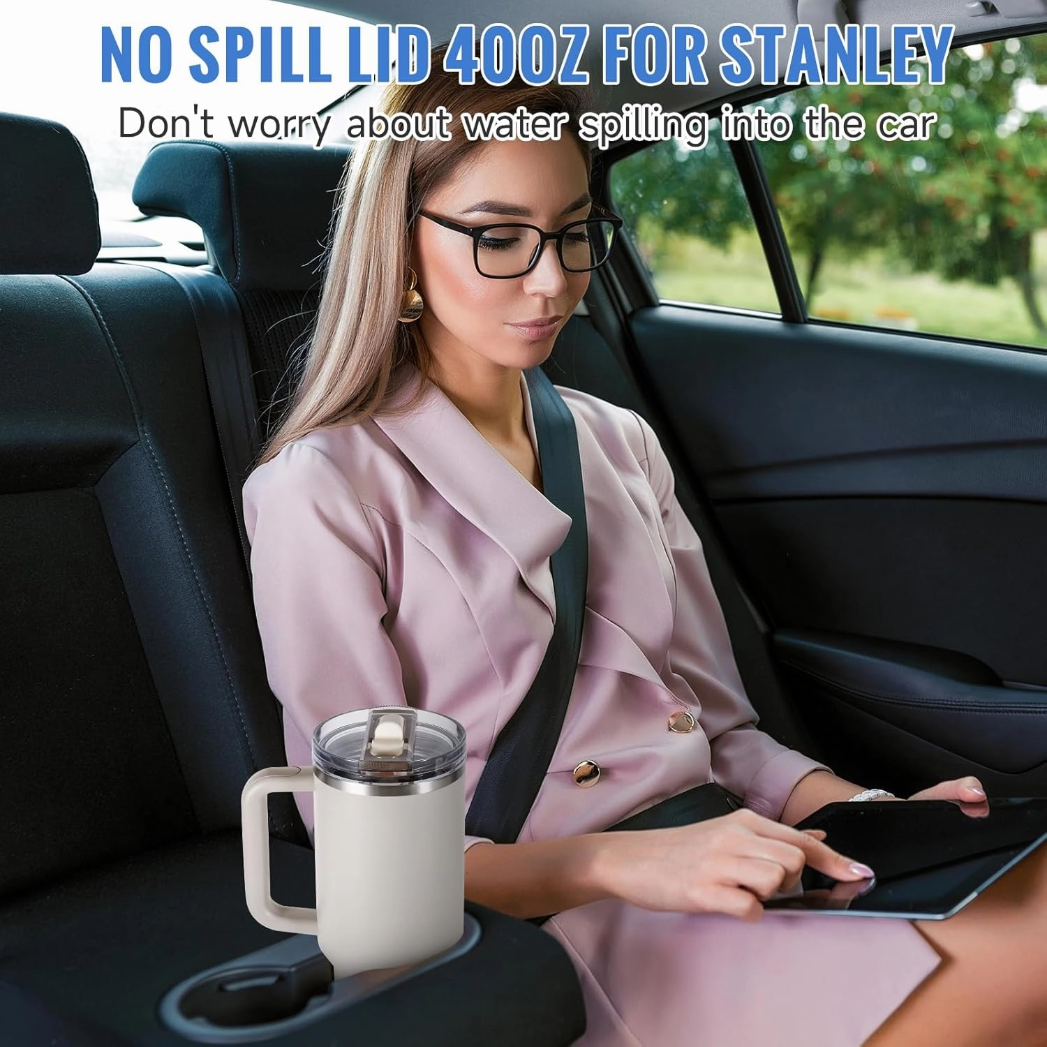 40oz Flip Straw Leak Proof Lid for Stanley Cup Accessories, 2 Pack No Spill Lid Replacement 40 oz Tumbler Detachable Cover Topper for Stanley Protour Lids(Ash,White)
