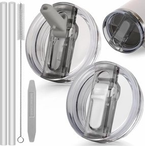 40oz Flip Straw Leak Proof Lid for Stanley Cup Accessories, 2 Pack No Spill Lid Replacement 40 oz Tumbler Detachable Cover Topper for Stanley Protour Lids(Ash,White)