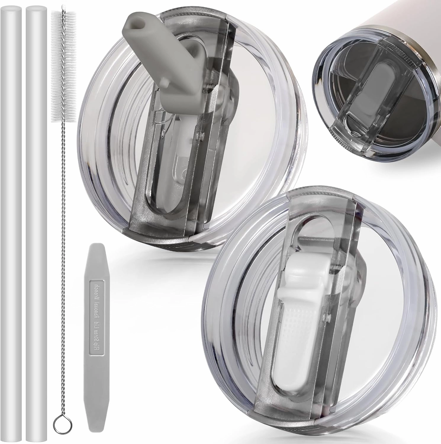 40oz Flip Straw Leak Proof Lid for Stanley Cup Accessories, 2 Pack No Spill Lid Replacement 40 oz Tumbler Detachable Cover Topper for Stanley Protour Lids(Ash,White)