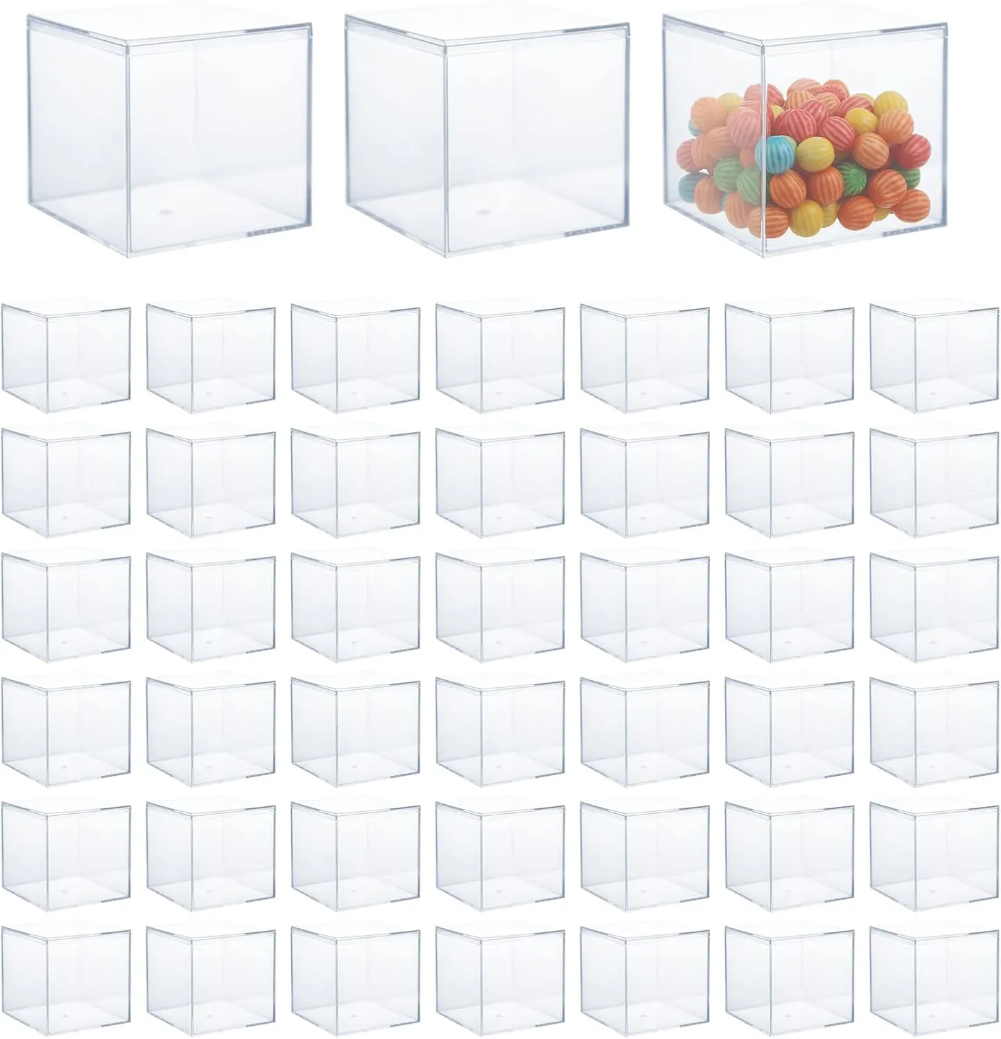 48 Pcs Acrylic Boxes 2x2x2 Inch Acrylic Square Cube Acrylics Candy Box Acrylics Boxes with Lids, for Candy,Gift,Stackable Cubes Container, with Lid Square Cubes Storage Box