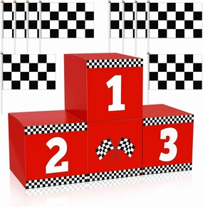 4 10Pcs Racing Car Party Boxes, Race Car Themed Birthday Party Decorations, 4 Racing Party Boxes and 10 Racing Style Checkered Flags for Cars Party Decorations(11.8 x 11.8 x 11.8in)