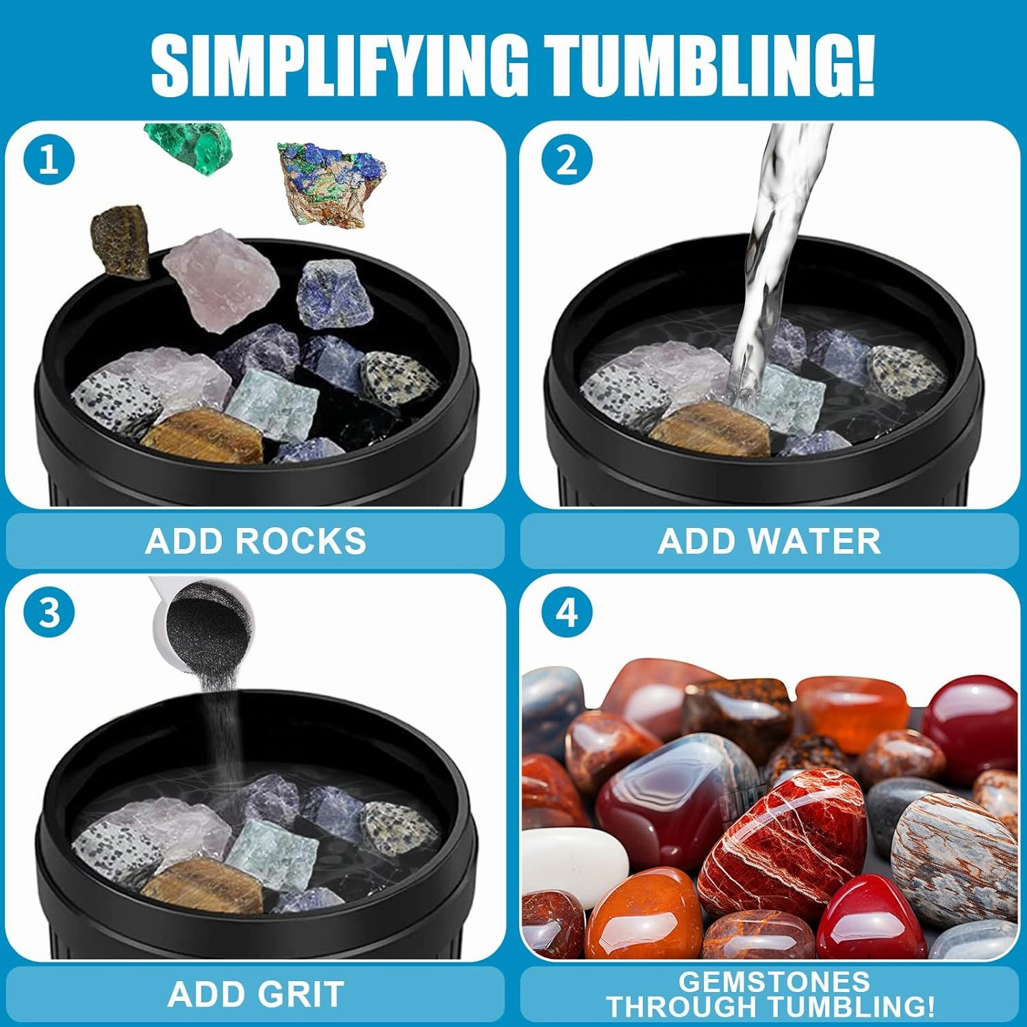 4.5LB Rock Tumbler Grit and Polish Refill Set, 4-Step Professional Polish Rock Tumbler Grit to Unlock Stunning Polished Stones. Ideal for National Geographic, KomeStone, and Other Polishers & Tumblers