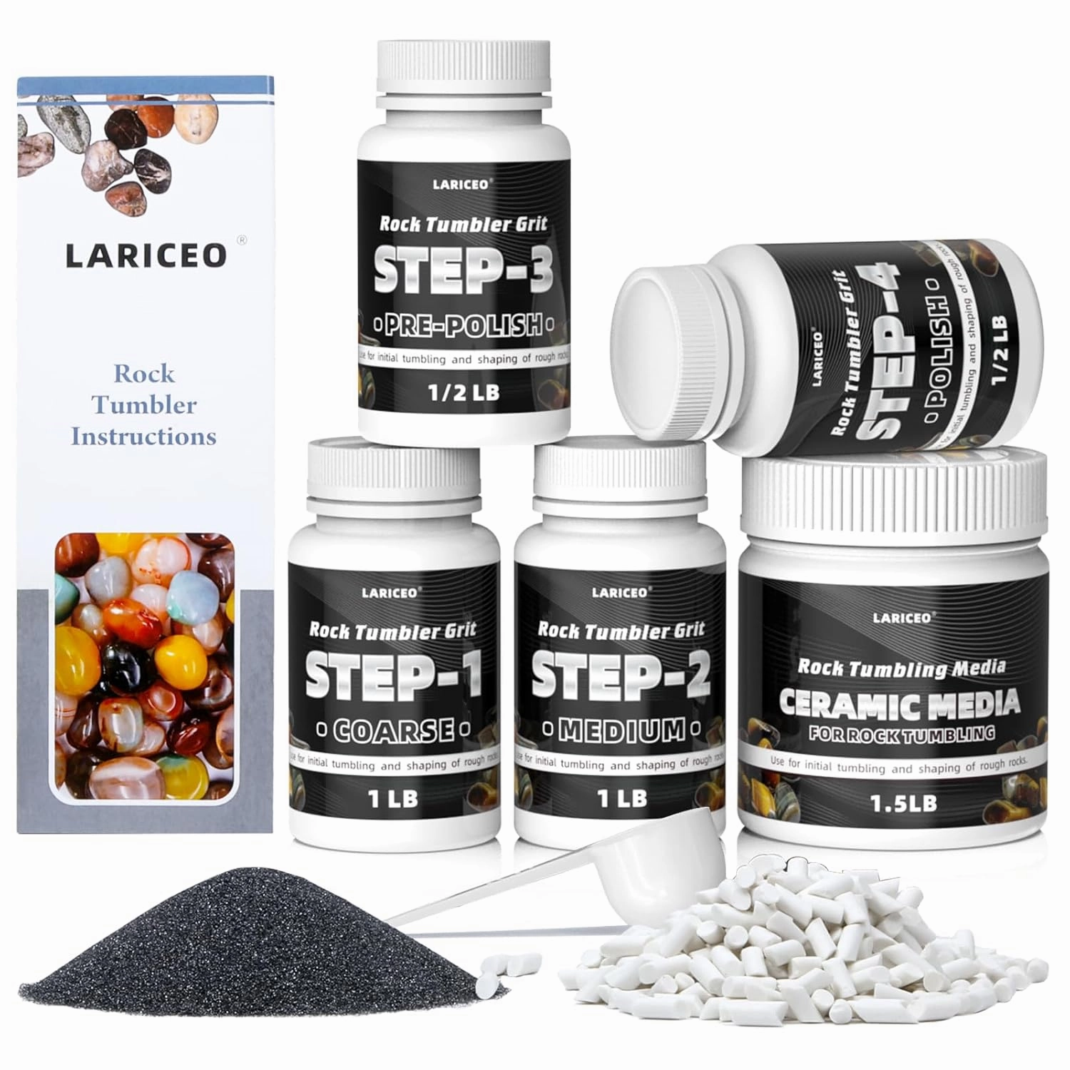 4.5LB Rock Tumbler Grit and Polish Refill Set, 4-Step Professional Polish Rock Tumbler Grit to Unlock Stunning Polished Stones. Ideal for National Geographic, KomeStone, and Other Polishers & Tumblers