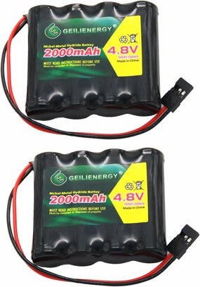 4.8V 2000mAh NiMH RX Receiver Battery Pack RC Futaba Hitec JR for RC Cars and Airplanes(2 Pack)