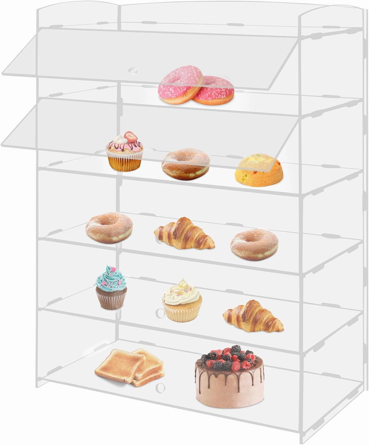 4 Layers Pastry Display Case, 18.7*8.46*24.4in Wall-Mounted Dustproof Showcase for Collectibles Action Figure, Adjustable Countertop Display