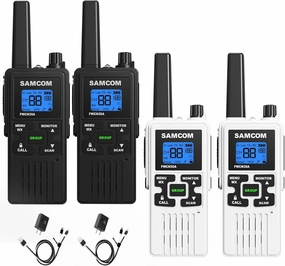 4 Long Range Walkie Talkies Rechargeable for Adults SAMCOM NOAA 2 Way Radios Walkie Talkies- FRS Two Way Radios with Earpiece Group Call Flashlight VOX SCAN NOAA Weather Alert and USB Charger Battery