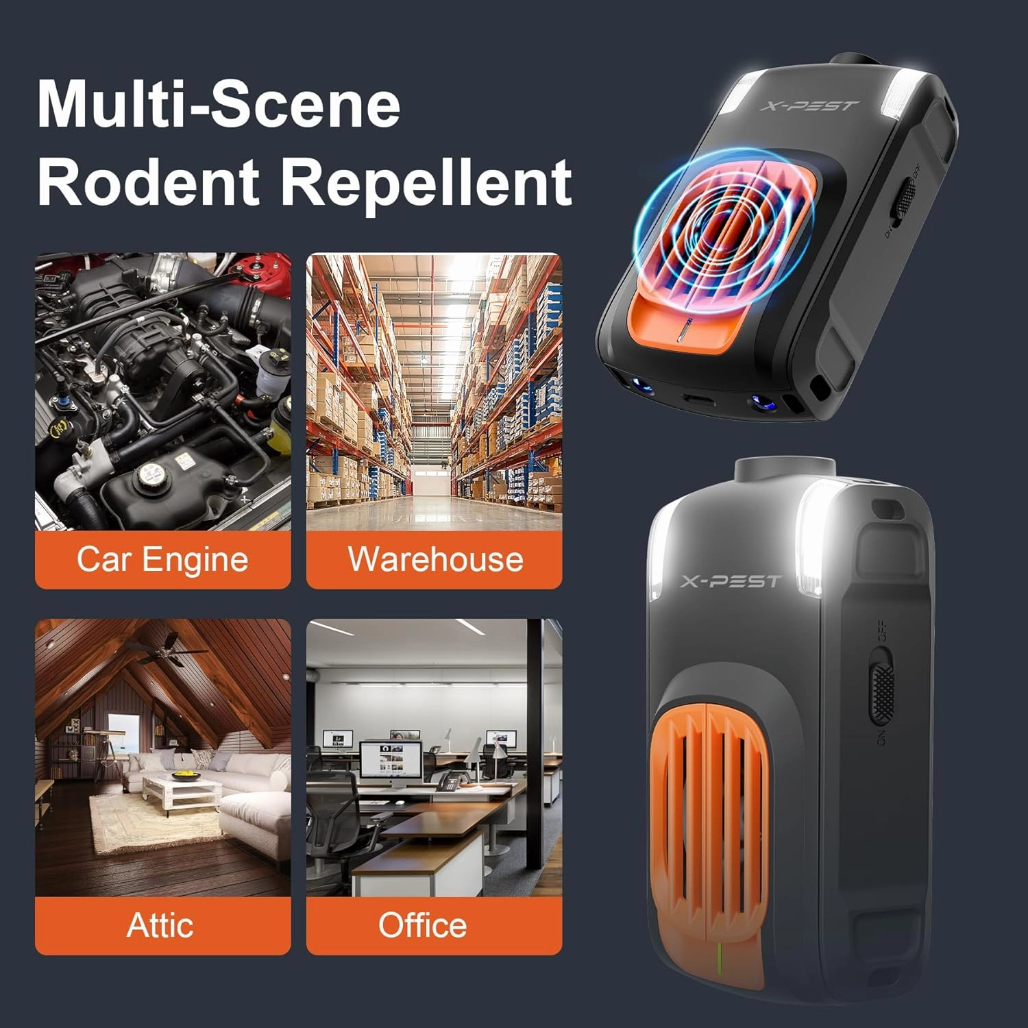 4 Packs Rodent Repellent for Car Engines, Rodent Repellent Ultrasonic Under Hood Animal Repeller Battery Powered Indoor, Mouse Repellent with Ultrasonic Wave and LED Flashlight, Rats Mice Squirrels