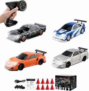 4PCS Mini RC Drift Car with Gyro Indoor/Outdoor, 1/43 Scale 4WD Full Proportional 2.4G High Speed 15KM/H RTR Remote Control Sports Racing Car with LED Lights & Drift Tires