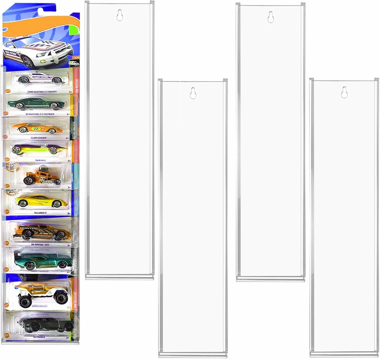 5 Pack Acrylic Model Car Display Case Wall Mount Compatible with Hot-Wheels Match-Box Packaged Cars- Accommodate to 50 Cars - Classic Card Toy Storage Organizer Case Display Shelf Rack
