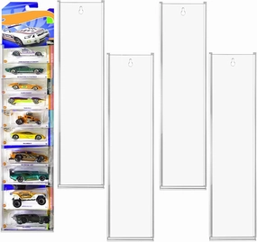 5 Pack Acrylic Model Car Display Case Wall Mount Compatible with Hot-Wheels Match-Box Packaged Cars- Accommodate to 50 Cars - Classic Card Toy Storage Organizer Case Display Shelf Rack