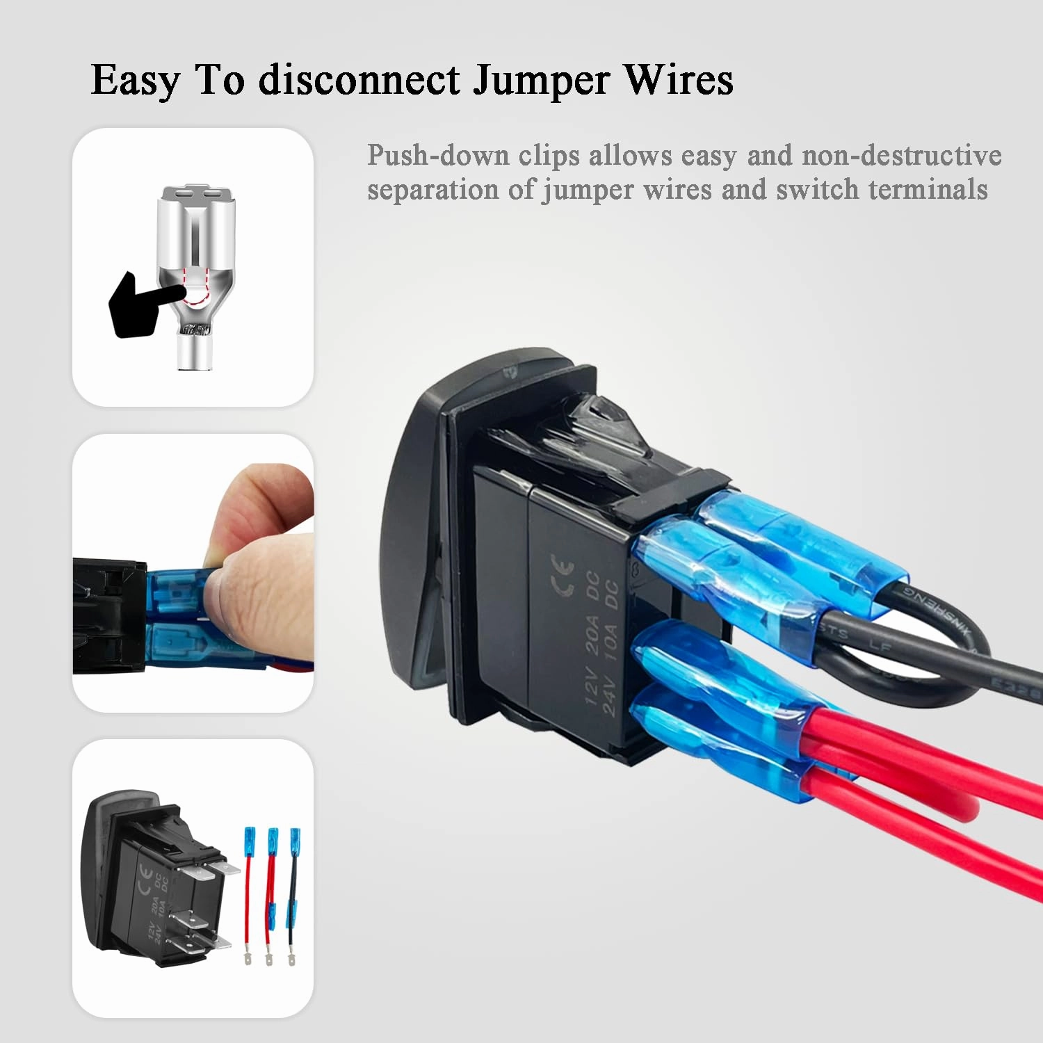 5P ON-Off SPST Rocker Toggle Switch 12V/24V with Stickers and Jumper Wire for Marine Boat Car Trucks RVS Auto Moto (3PCS 5P ON-Off Blue)