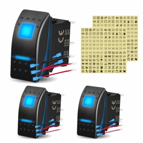 5P ON-Off SPST Rocker Toggle Switch 12V/24V with Stickers and Jumper Wire for Marine Boat Car Trucks RVS Auto Moto (3PCS 5P ON-Off Blue)