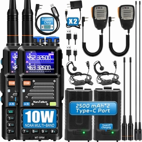 5RM 10W Ham Radio, Long Range Handheld Two-Way Radio with NOAA Weather Receiver, USB-C Rechargeable 2500mAh Batteries, Programming Cable & Speaker Mic (2 Pack)