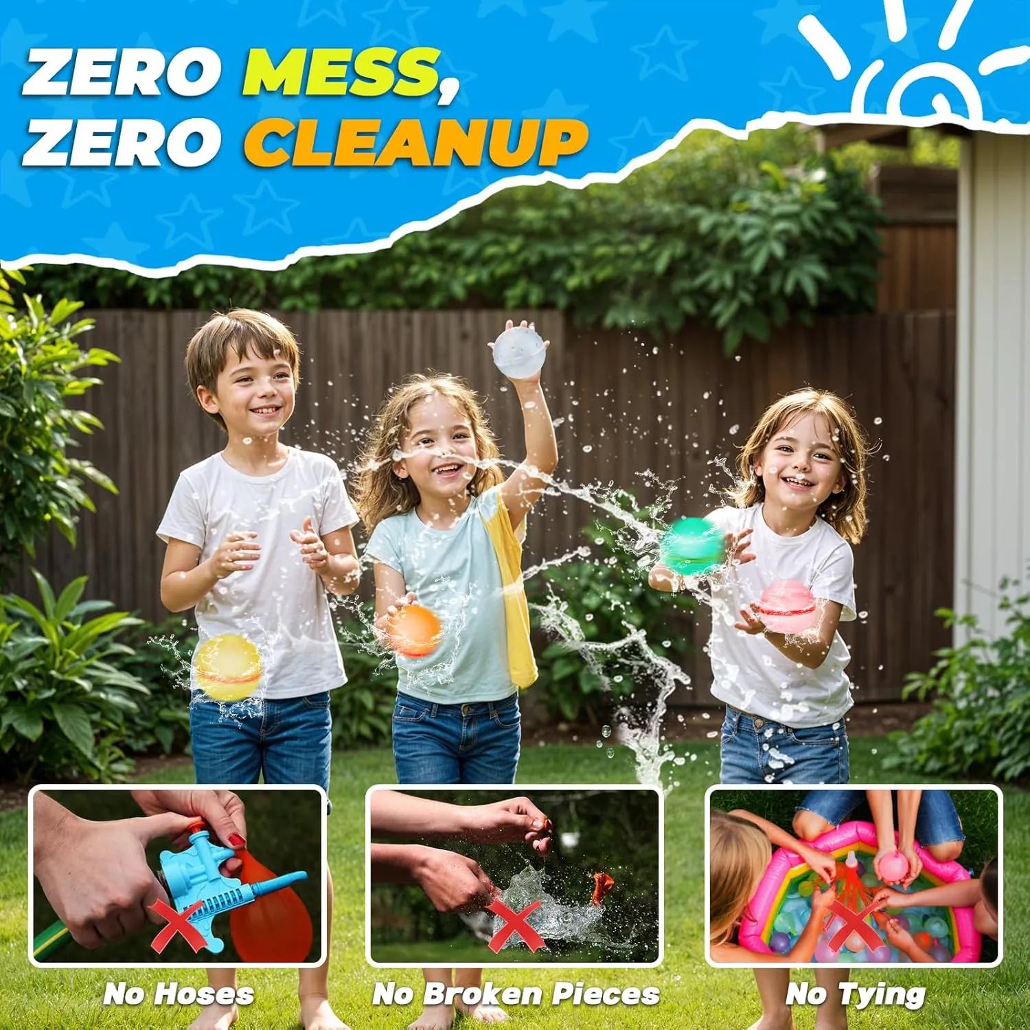 6 PCS Reusable Water Balloons, Refillable Magnetic Water Balls for Outdoor Games, Self Sealing Water Splash Bomb Quick Fill for Summer Fun, Pool Beach Toys for Kids Ages 3-12