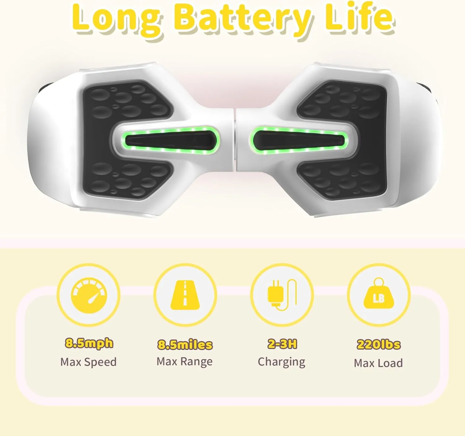 6.5" Scooter, Bluetooth Music Speaker and LED Light, Top 8.5mph & 8.5 Miles Range Power by Dual 250W Motor, Gifts for Kids Adults Boys, for All Ages