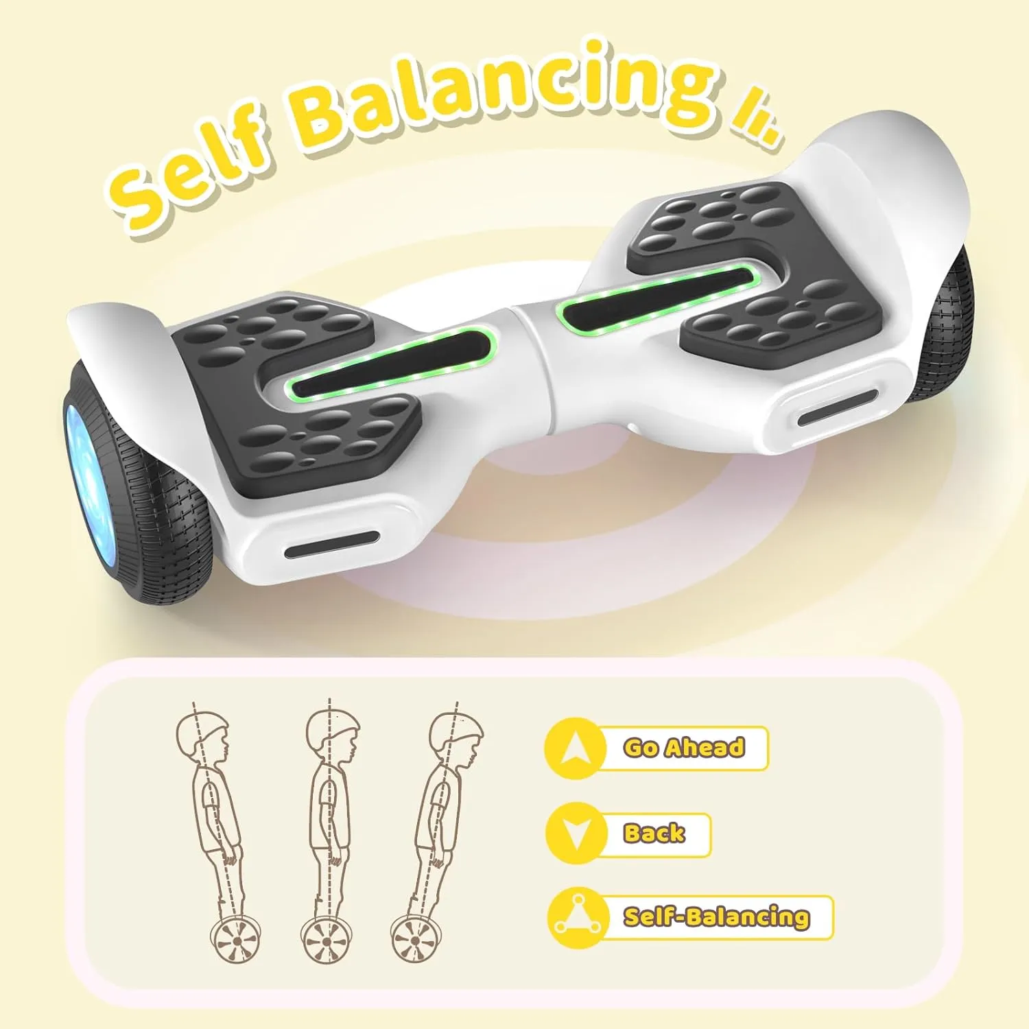 6.5" Scooter, Bluetooth Music Speaker and LED Light, Top 8.5mph & 8.5 Miles Range Power by Dual 250W Motor, Gifts for Kids Adults Boys, for All Ages