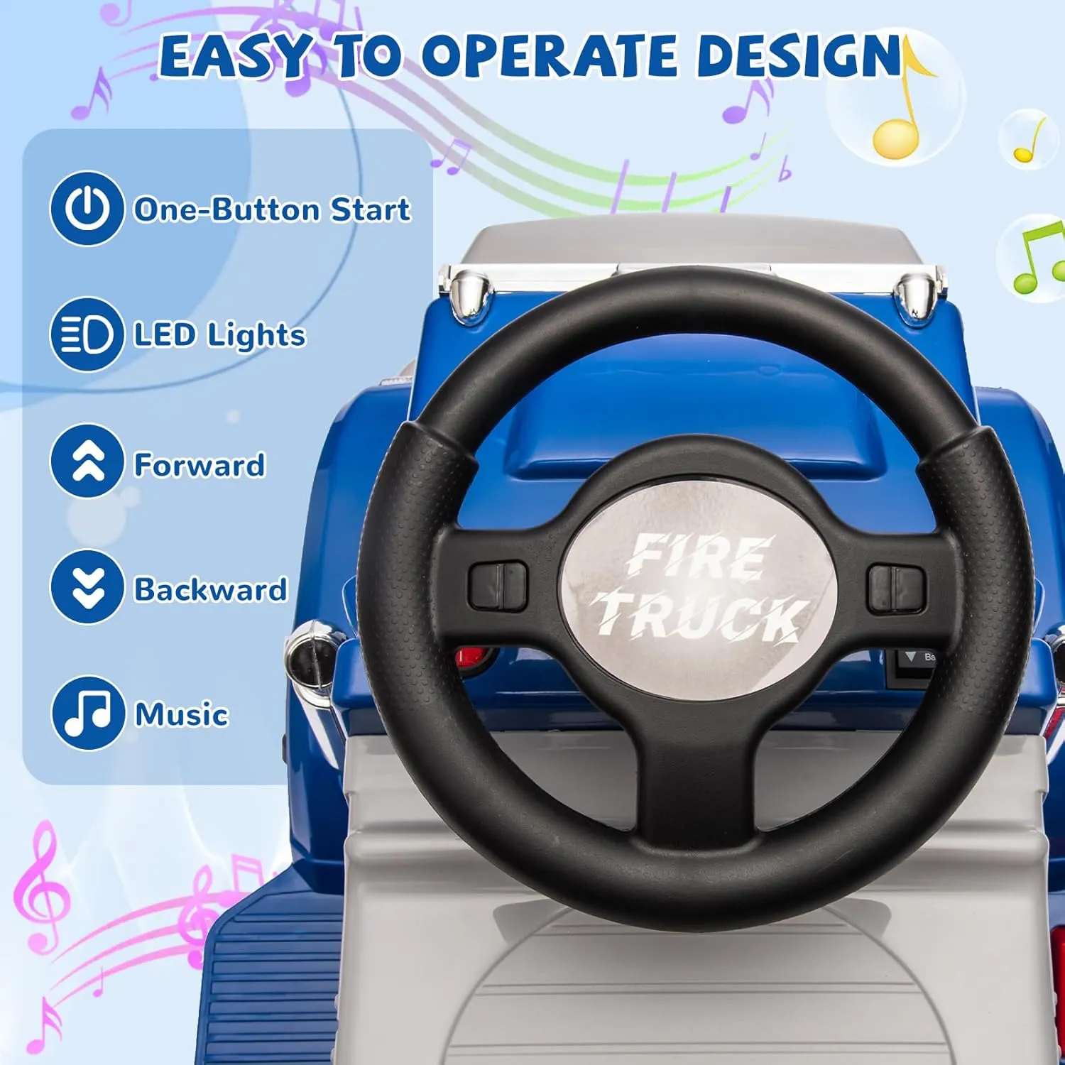 6V Ride On Toy Car for Toddlers, Electric Car for Kids w/ 2 Headlights, 5 Led Lights, Large Storage Area, Music, Kids Car to Drive Includes 6V Rechargeable Battery & Charger, Blue
