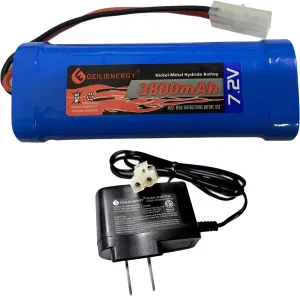 7.2V Ni-Mh 3800mAh Rechargeable Battery Pack for RC Racing Car Truggy Buggy Tank Airplane Helicopter Boat and Battery Charger Adapter(1 Pack)
